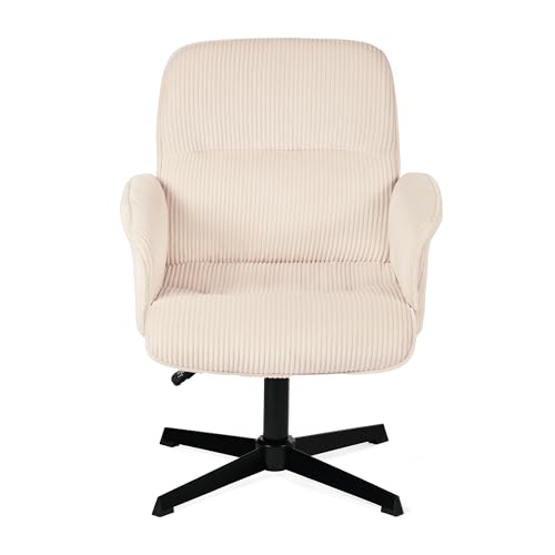 Meuble Cosy Fauteuil de Bureau Chaise de Coiffeuse Ergonomique Siège Pivotant Hauteur Réglable avec Accoudoir en Velours Côtelé sans roulettes Jambes Croisées...