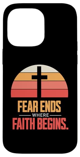 Fear Ends Where Faith Begins Retro Sunset Cross �X�}�z�P�[�X iPhone 14 Pro Max �p
