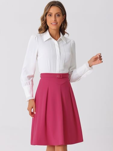 Image of Allegra K Women's Office Work Skirts Belted Waist Midi A-Line Pleated Skirt