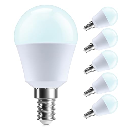 AGELCK A15 LED Light Bulb, 60W Equivalent, Efficient 5W, Daylight White 5000K, 35,000+ hours Lifetime, 600 Lumen CRI 80+ Eye Protection, E12 Base LED Bulbs for Ceiling Fan Lights, Non-Dimmable, 6-Pack