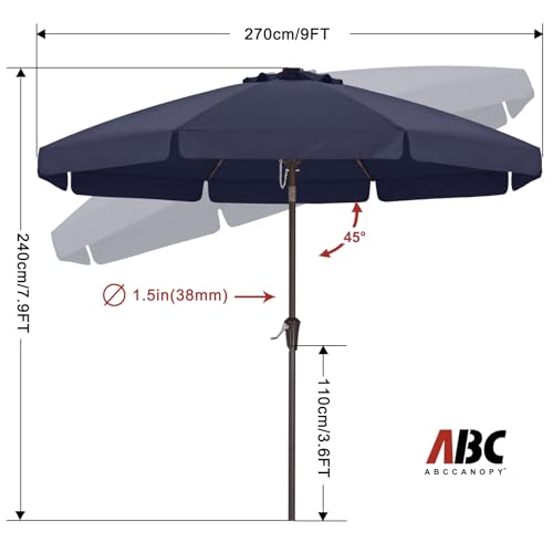 Image of ABCCANOPY 9ft Scalloped Patio Umbrella, Outdoor Table Umbrella with Tilt and Crank, Fiberglass Ribs Deck Umbrella for Patio, Pool, Garden, Picnic (Navy Blue)