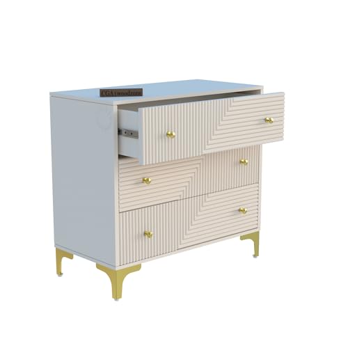 Image of WOODZONE Chest of Drawers for Home, Bedroom & Living Room | Wooden 3 Drawer Storage Cabinet & Clothes Organizer Dresser with Textured Front & Metal Legs | HDMR (Warm White)