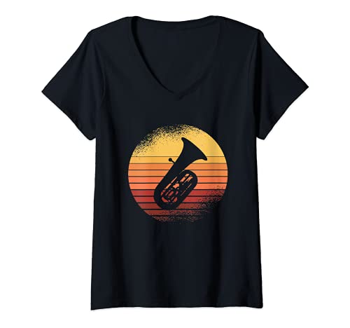Mujer La banda de música de los 70 Retro Sousaphone I Tuba Camiseta Cuello V Cover