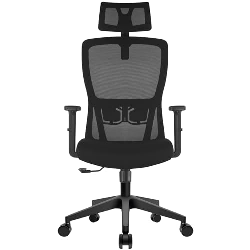 Durrafy Bürostuhl Ergonomisch, Schreibtischstuhl, Bürostuhl mit Kopfstütze, Armlehnen, Lendenwirbelstütze, Höhenverstellung, 90°-120°Schaukeln, Drehstuhl Gewichtskapazität 150KG