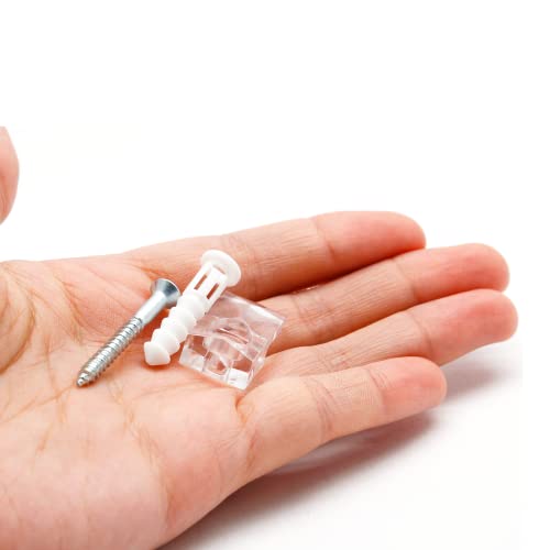 Image of 24 Sets of Mirror Holder Clips Kit, Clear Plastic Mirror Mounting Clip Glass Retainer Clips Mirror Hanging Hardware with Screws for Fixing Mirror Cabinet Door (9mm)