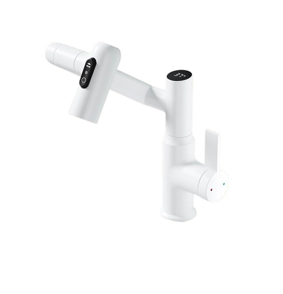 Mélangeur de salle de bain blanc avec douchette amovible 60 cm et écran LED