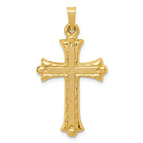 14K Yellow Gold, White Gold, and Rose Gold Various Sizes Florentine Budded Texture Cross Religious Pendant Charm Necklaces Polished Fine Jewelry Gifts for Women and Men