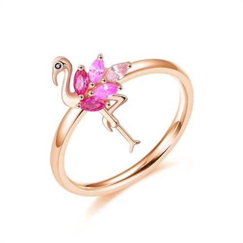 OIDIMS Flamingo Ring for Women Sterling Silver 925 Cute Animal Rose Gold Pink Cubic Zirconia Bird Flamingos Wedding Engagement Finger Rings Bands Beach Jewelry Christmas Gifts for Mom Daughter