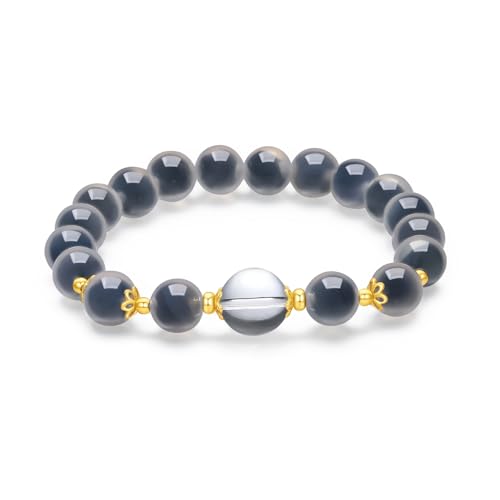 Sterling Silver Bracelet Chalcedony Beaded Bracelet Healing Crystal Bracelets Protection Bracelets Natural Gemstone Stretch Bracelet for Unisex Lover Birthday Aniversary 6.7inch/17cm