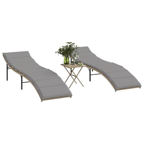 Chaise longue de jardin pliable beige résistant aux intempéries pour petits espaces et balcons encombrés - 2
