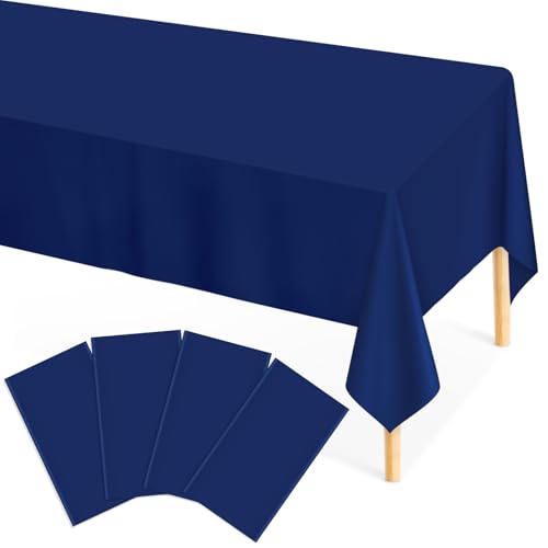 Image of Mulbozy Navy Plastic Tablecloth Disposable 4 Pack, 54 x 108 Inch