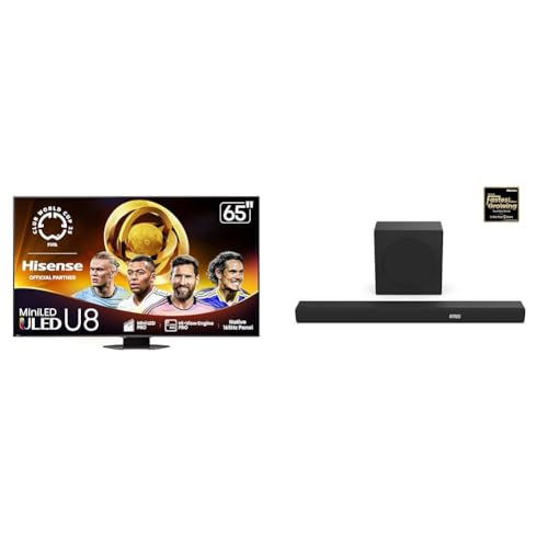 Image of Hisense 65U8QG Mini-LED 4K UHD Smart Google TV AX3100Q 3.1Ch Sound Bar with Wireless Subwoofer