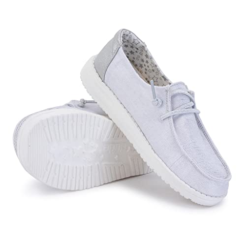 Image of Hey Dude Girls Wendy Youth MOC Toe Shoes, Star Silver, 5 AU