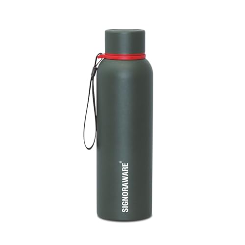 Image of SignoraWare Parkour Vacuum ISI Certified Stainless Steel Bottle With Hanging Strip | Airtight & Leakproof | Easy To Clean | Lightweight | Ideal for School, Office, Gym Or Outdoors (900ml | Green)