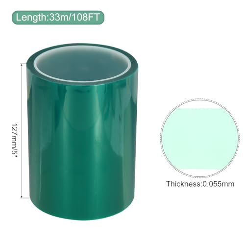 Image of MECCANIXITY Resin Tape Silicone Adhesive Tape High Temperature Resistance Easy Peeling Polyester for Epoxy Resin,River Tables,Craft,Remove Residue 5 Inch Wide 108FT Long(Green),Pack of 1