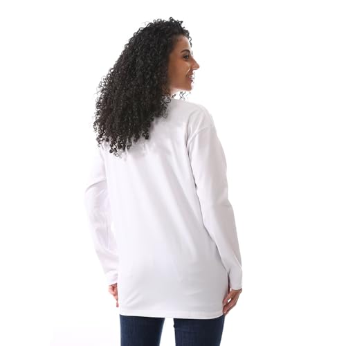Andora White Plain Long Sleeves Basic Tees-White-XL, Womens