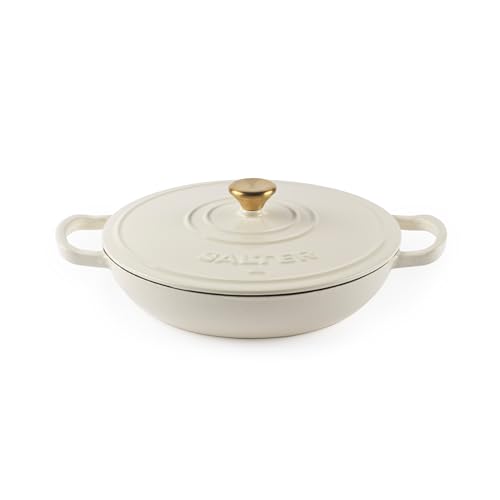 Salter Chester Cocotte en Fonte Émaillée Peu Profonde – Four Hollandais 30cm, Couvercle Auto-Arrosant, Fonte Durable, Compatible avec le Four, Convient à Tous Types de Plaques y Compris Induction