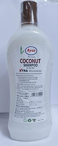 Image of Ayur Herbal Shampoo for Hair Fall Control, Dandruff Removal & Strong, Shiny Hair - Natural & Gentle Cleanser for All Hair Types (1000ml, Coconut)