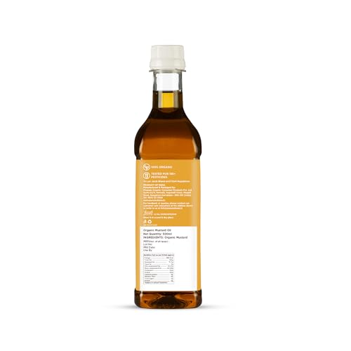 Image of Pure & Sure Organic Cold Pressed Mustard (Kachi Ghani) Oil 500 ml | Natural Sarso Tel for Cooking, Hair Care & Skin Care | Rich Flavour and Nutrients