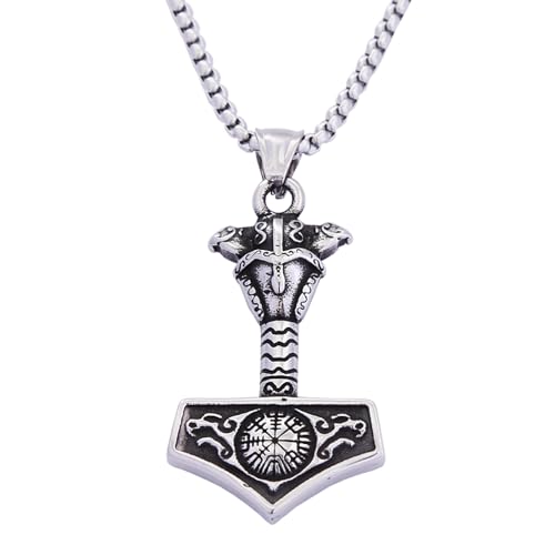 Marteau Viking Pendentif Homme Acier Collier Boussole Nordique Amulette Animale Vintage