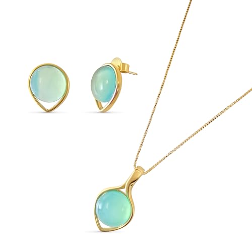 Brazilian Designed Gold Plated Earrings and Necklace with gemston...