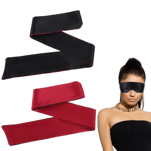 サテンスリープマスク2枚、シルクブラインドフォールド、大人用プレイ、ブロックアウトライトソフト調節可能アイマスク睡眠、快適な目隠しと手、女性、男性用、大人のパーティー記念品(150cm/59インチ)