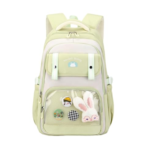 Mildame Mochila escolar Kawaii para meninas adolescentes, lindas mochilas para o ensino fundamental, mochila para meninas com acessórios, Verde claro, 13.39 x 9.06 x 18.5 inches