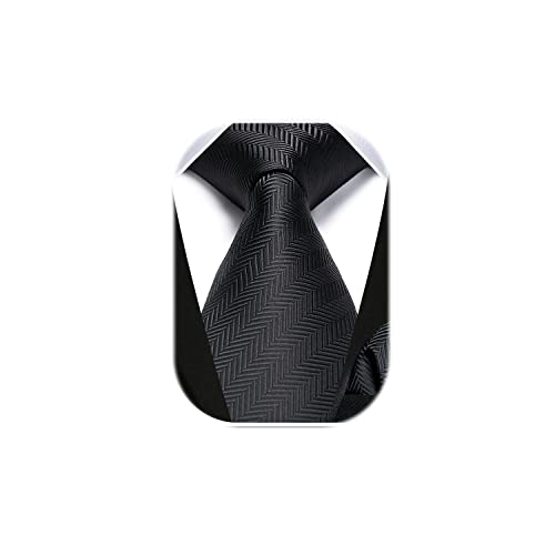 HISDERN Cravate Homme Noir Mariage Élégant Cravates et Pochette à Motif Classique Ensemble de Cravate Mouchoir d'affaires Fête Cover