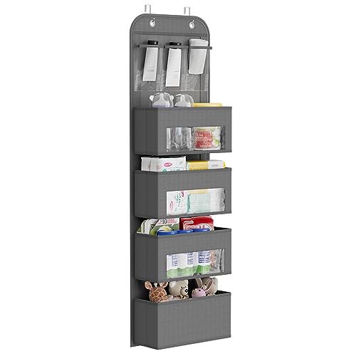 YOUDENOVA Over The Door Organizer, 4-Shelf Door Hanging Organizer for Nursery, Grey