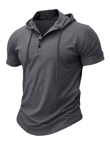 MakingDa Sport Manches Courtes Hoodie Hommes Fashion Training Fitness Pull Bouton Muscle Fit Summer Sweatshirt Light Hip Hop Running Boxe Trekking T-Shirt À...