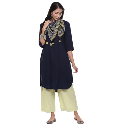 Image of BIBA Women Rayon flax Straight Kurta Palazzo Suit Set