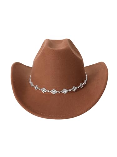 Verdusa Women's Western Cowboy Hat Rhinestone Wide Brim Cowgirl Hat