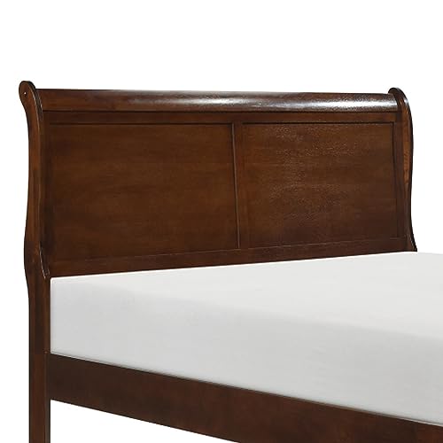 Benjara-Gage-Traditional-Queen-Sleigh-Bed-Wood-Frame-Rich-Brown-Cherry-Finish Benjara Gage Traditional Queen Sleigh Bed Wood Frame Rich Brown Cherry Finish