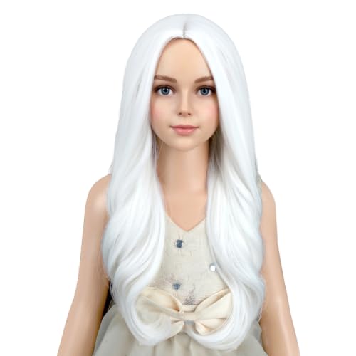 Image of PATTNIUM Child Kids White Wig Long Wavy White Wig for Kids Girls Long Middle Part Synthetic Wigs