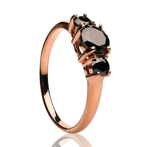 OVIEDO JEWELRY Rose Gold Titanium Wedding Solitaire Ring, Anniversary & Engagement Black CZ Woman's Ring, Titanium Three Gem Solitaire Shiny Band