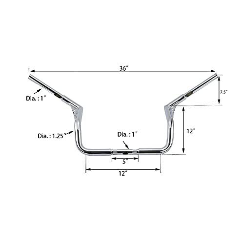 Chorme 12" Rise Ape Hanger Bar 1-1/4" Fat Handlebar Fits For Harley Dressers Baggers Touring… #TOP6