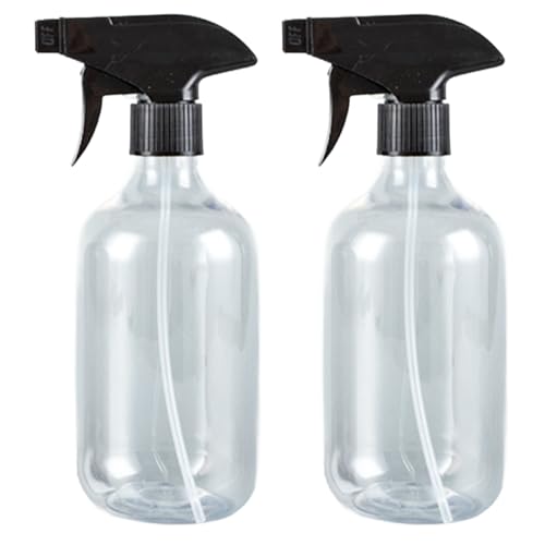 Rieoany 2 Unidades Bote Spray Pulverizador 500ml - Spray Agua - Transparentes, Tipo Boston, con Cabezal Negro Ajustable 3 en 1 (PET/PP) - Botellas Vacías para Rellenar (Hogar, Jardín, Plantas)