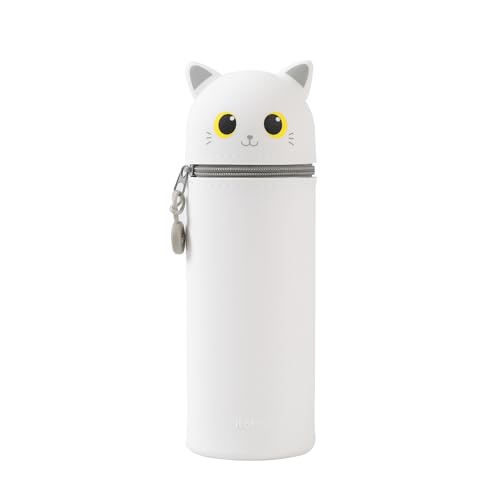 I-TOTAL® - Estuche de Silicona Suave para la Escuela, Extensible con Forma Contorneada (White Cat)