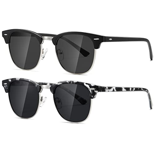 AEVOGUE Polarized Sunglasses For Women And Men Semi Rimless Frame Retro Sun Glasses AE0369 (Matte Black Grey Lens&Grey Tortoiseshell Grey Lens)