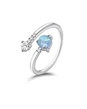 Weviway Silver Blue Opal Rings for Women - Iridescent Adjustable Open Opal Jewellery, Trendy Stackable Zircon Ring Gift for Her