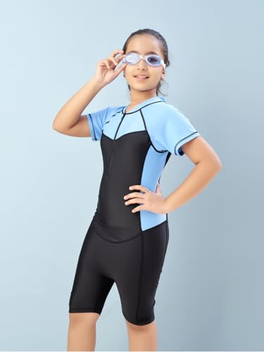 Image of Aarika Girls Sports Wear Black-Green Colour Solid Nylon Swim Suit