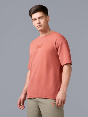 Image of TECHNOSPORT Men Printed Oversized Round Neck T-Shirt with COTFLEX, Dry Fit Sports Tee, Oversized Activewear T-Shirt for Gym, Running, Sports & Casual Wear