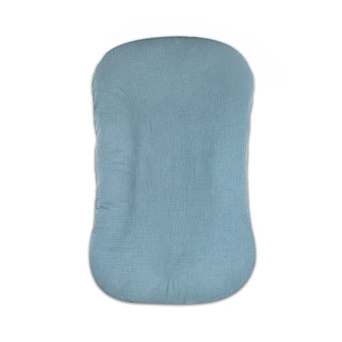 Image of Muslin Baby Lounger Cover Soft Organic Cotton Slipcover Fits Newborn Lounger for Baby Boys and Girls (Blue)