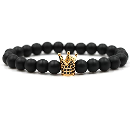 Bracelets en pierre pour femmes WXKAGF perles noires 8 mm couronne chic