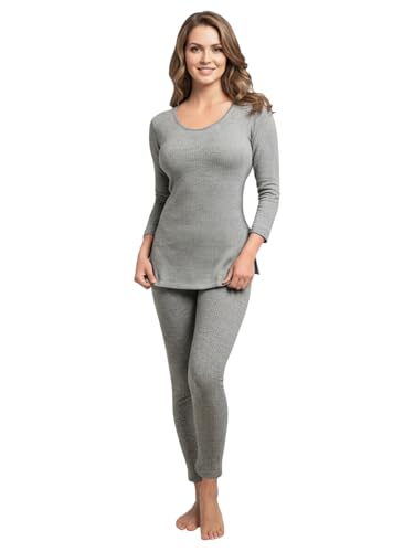 Image of Lux Cozi HEATEK Round Neck 3 /4 Sleeve Top and Bottom Thermal Set for Women | Women Thermal Set