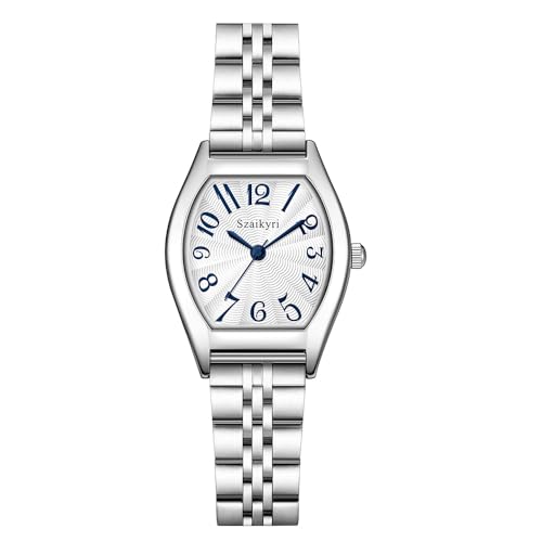 Szaikyri Cuadrada Reloj para Mujeres con Números Arabes Fáciles de Leer Reloj de Dama Reloj Rectangular Mujer (Silver-Blue)