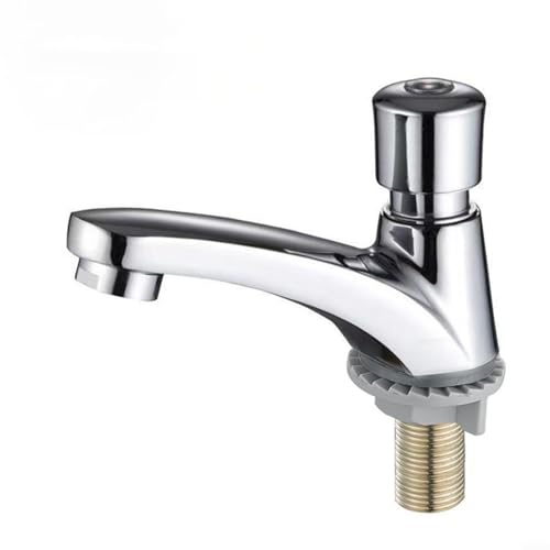 Rubinetto cromato con ritardo temporizzato a chiusura automatica Rubinetto a risparmio idrico Bagno pubblico Lavabo Miscelatore singolo per acqua fredda Montaggio sul ponte Igienico Efficiente