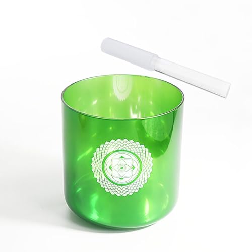 グリーンチャクラクリアクリスタル歌うボウルパターン花柄錬金術クォーツサウンドボウルヨガ瞑想サウンドヒーリング用(432HZ,6 Inch A Note)