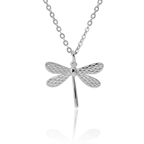 Image of Meissa Dragonfly Charm Pendant Necklace Sterling Silver Dragonfly Necklace for Women Dainty Gold Rose Gold Pleated Necklace Jewelry Gift (Silver)