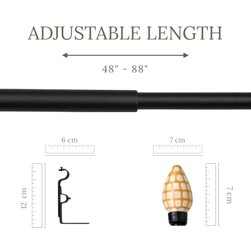 Image of 48 inch-88 inch Adjustable Double Curtain Rod For Door & Windows With Brackets Set Curtains Hanging Extendable Iron Metal Pipe Holder With Honey Comb Mop Finial (Black, 0.75 inch Diameter)